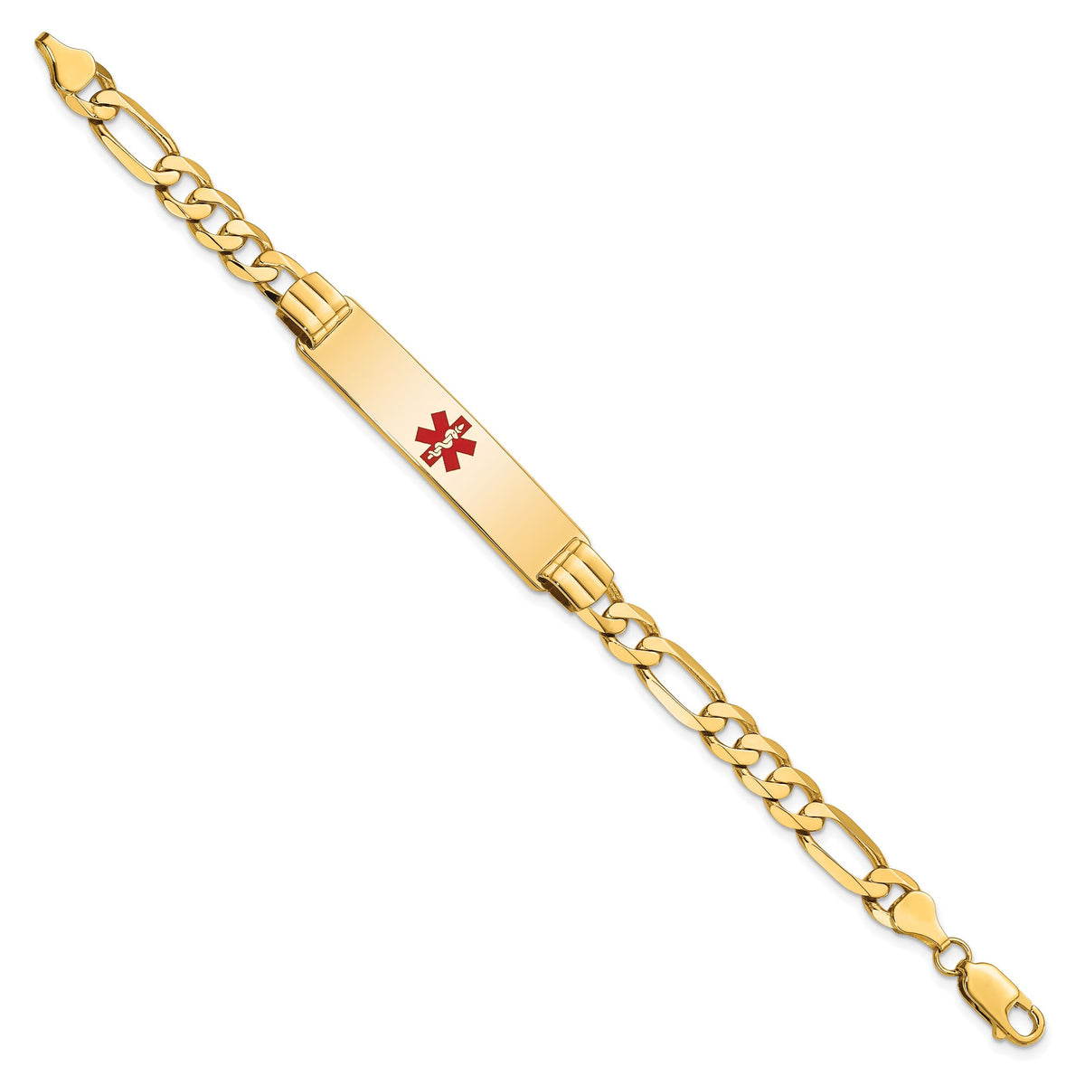 14K Medical Red Enamel Flat Figaro Link ID Bracelet-XM580CR-7