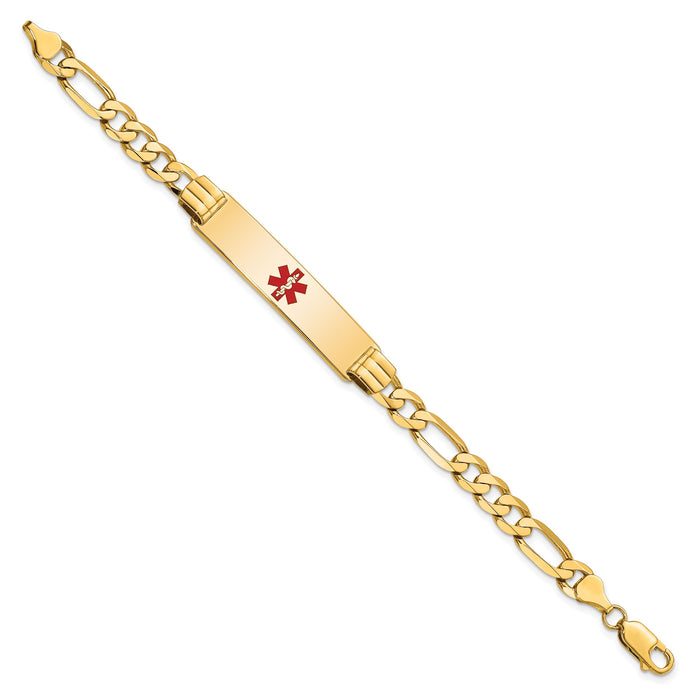 14K Medical Red Enamel Flat Figaro Link ID Bracelet-XM580CR-7