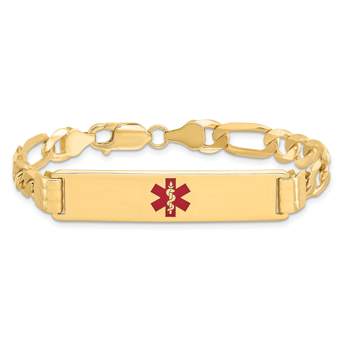 14K Medical Red Enamel Flat Figaro Link ID Bracelet-XM580CR-7