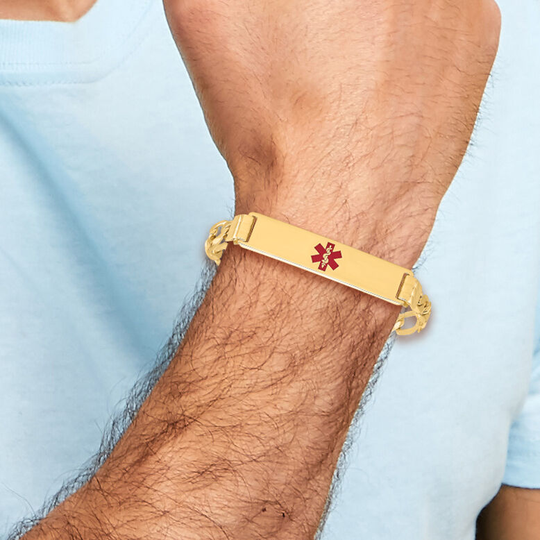 14K Medical Red Enamel Flat Figaro Link ID Bracelet-XM580CR-7