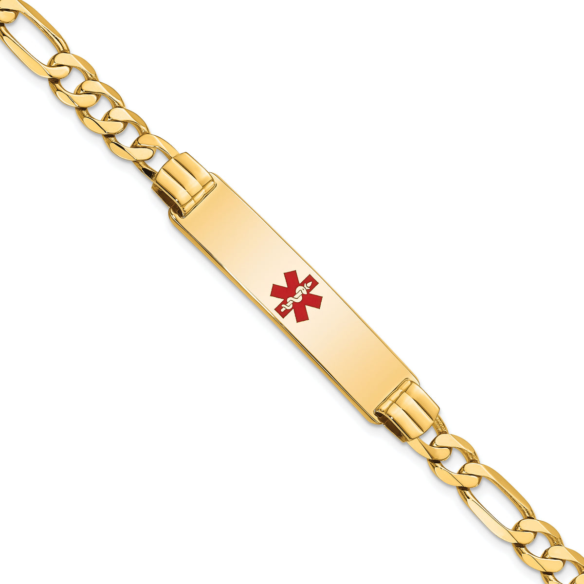14K Medical Red Enamel Flat Figaro Link ID Bracelet-XM580CR-8