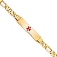 14K Medical Red Enamel Flat Figaro Link ID Bracelet-XM580CR-8