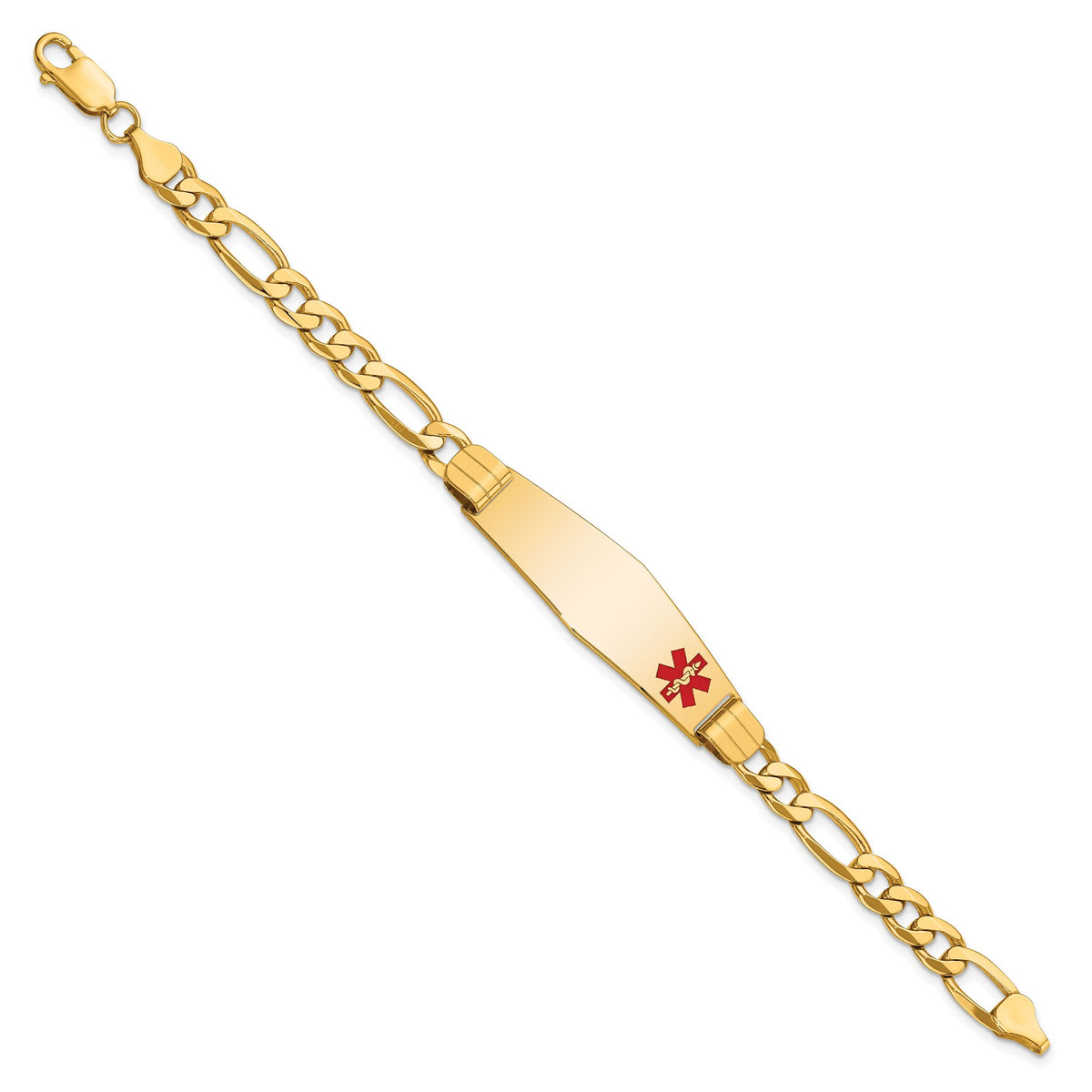 14K Medical Soft Diamond Shape Red Enamel Flat Figaro Link ID Bracelet-XM580FC-7