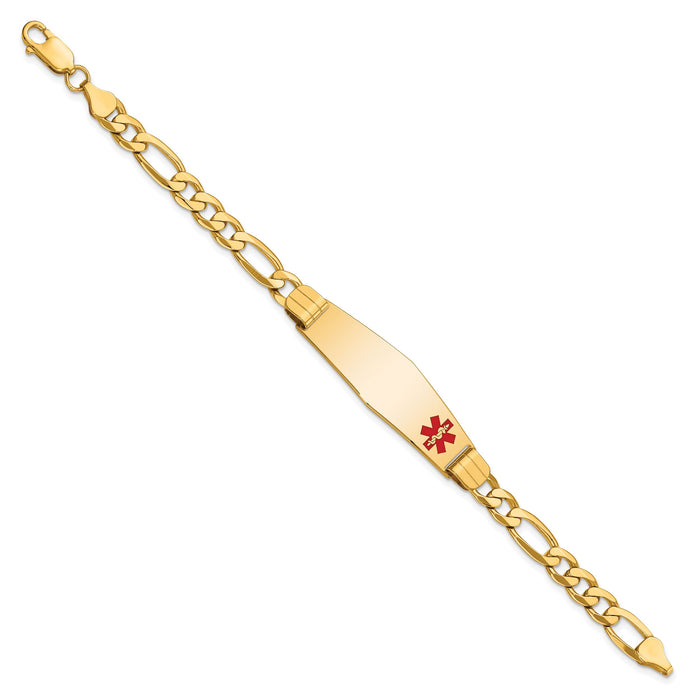 14K Medical Soft Diamond Shape Red Enamel Flat Figaro Link ID Bracelet-XM580FC-8