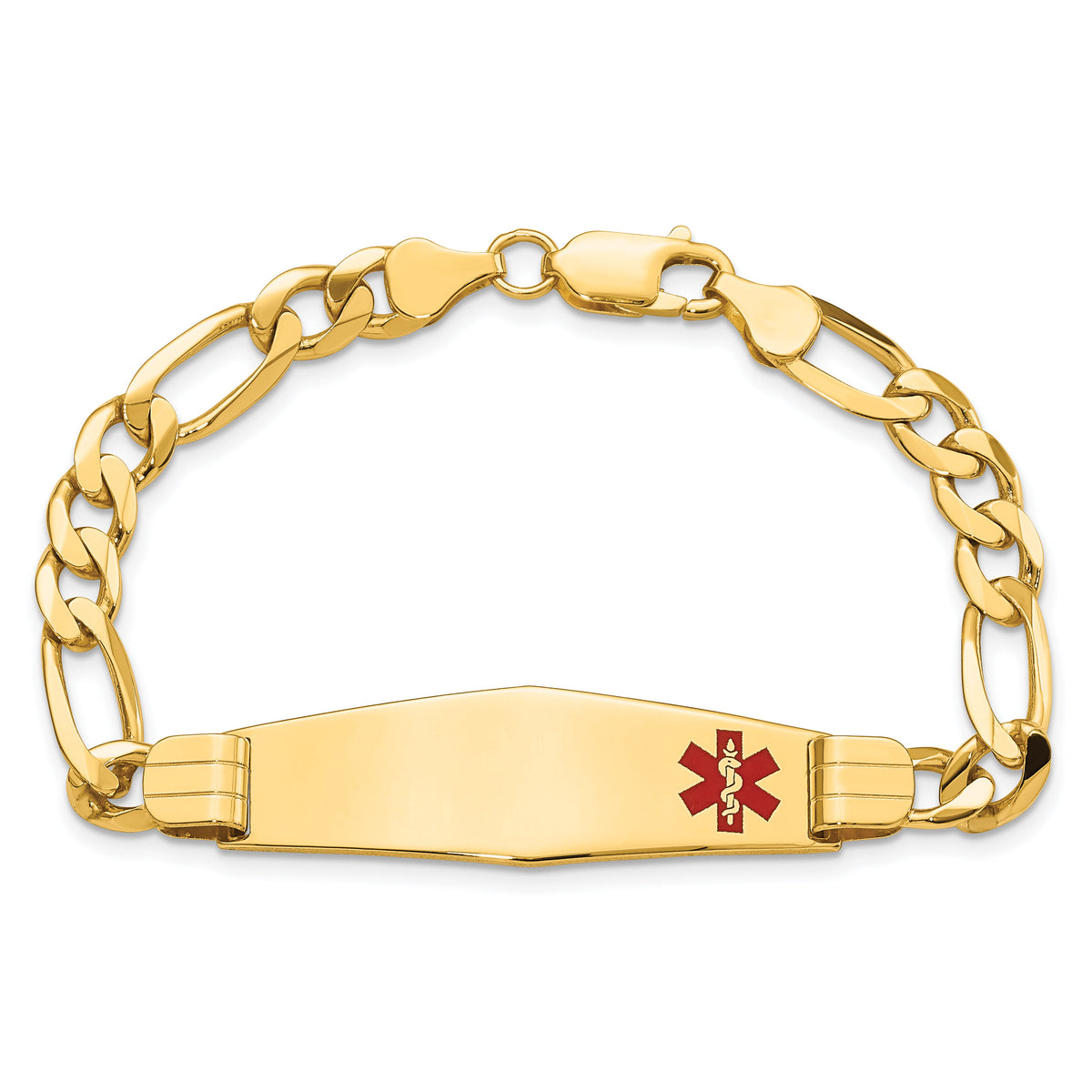 14K Medical Soft Diamond Shape Red Enamel Flat Figaro Link ID Bracelet-XM580FC-8