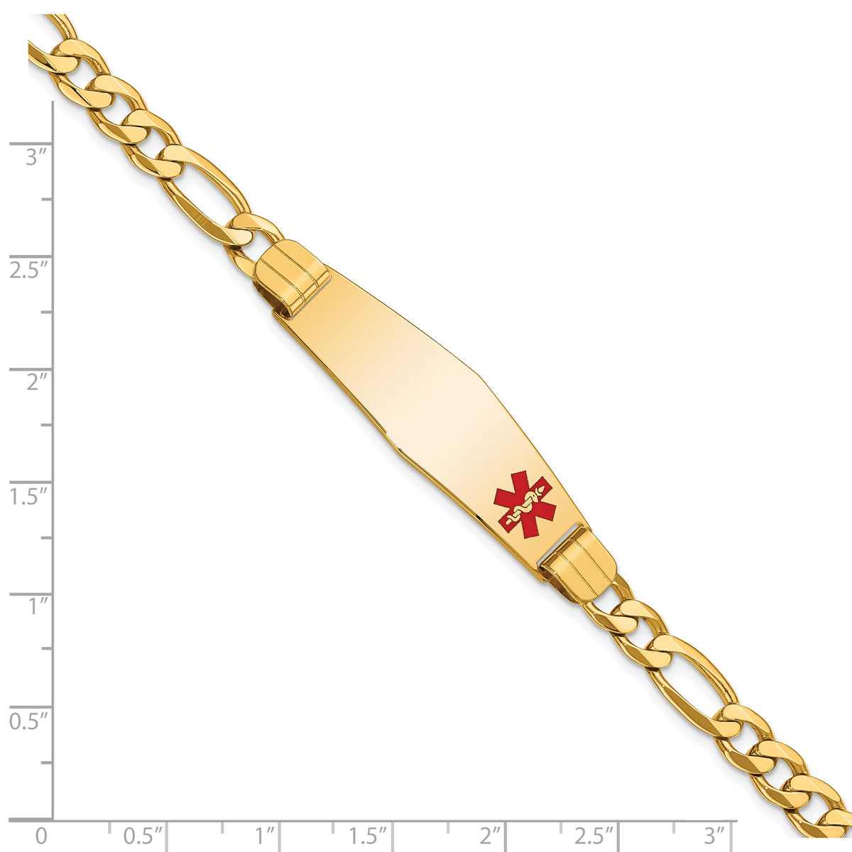 14K Medical Soft Diamond Shape Red Enamel Flat Figaro Link ID Bracelet-XM580FC-7
