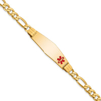 14K Medical Soft Diamond Shape Red Enamel Flat Figaro Link ID Bracelet-XM580FC-7