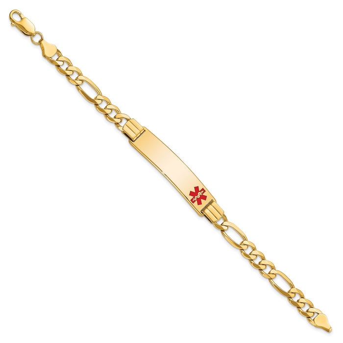 14K Medical Red Enamel Flat Figaro Link ID Bracelet-XM580FR-8