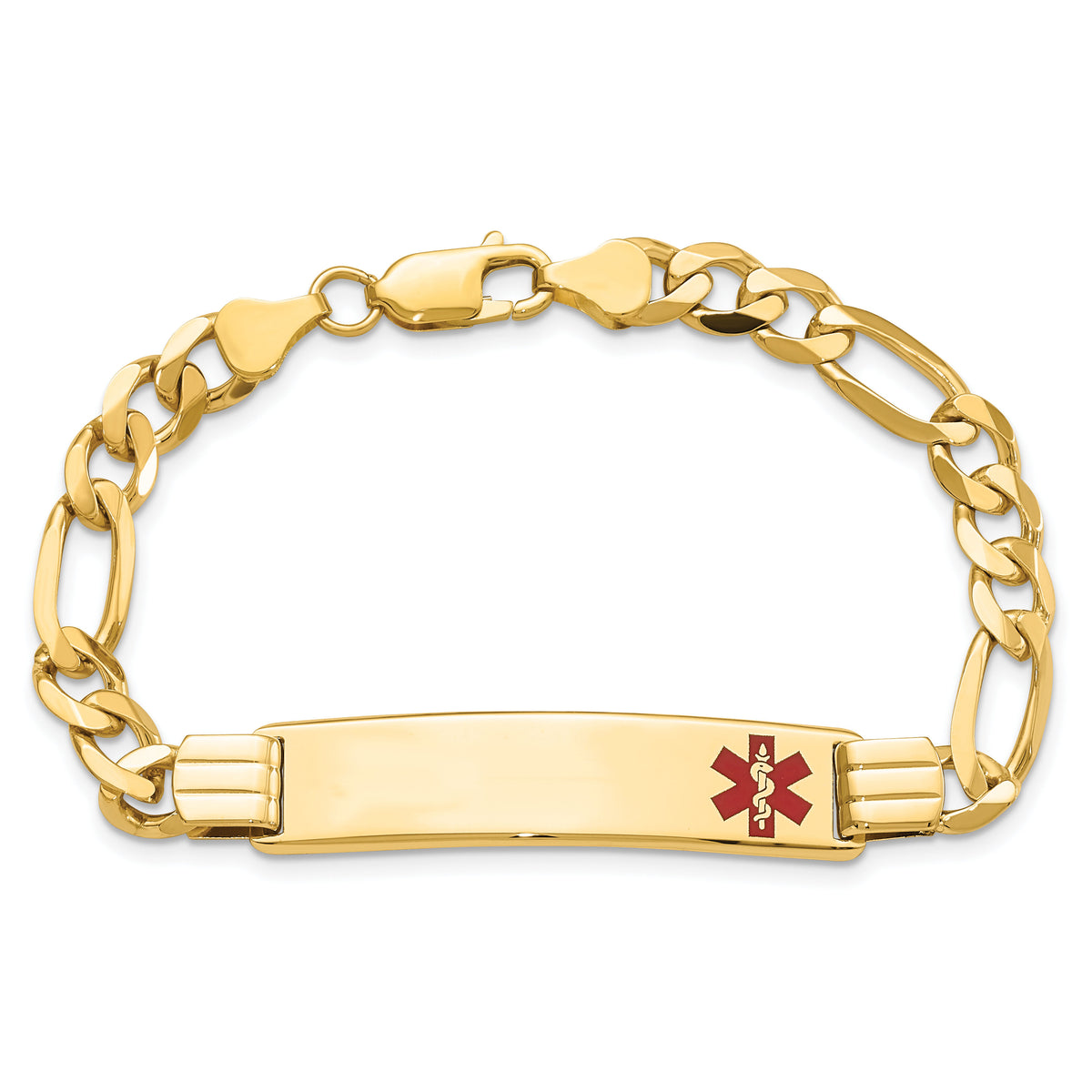 14K Medical Red Enamel Flat Figaro Link ID Bracelet-XM580FR-8