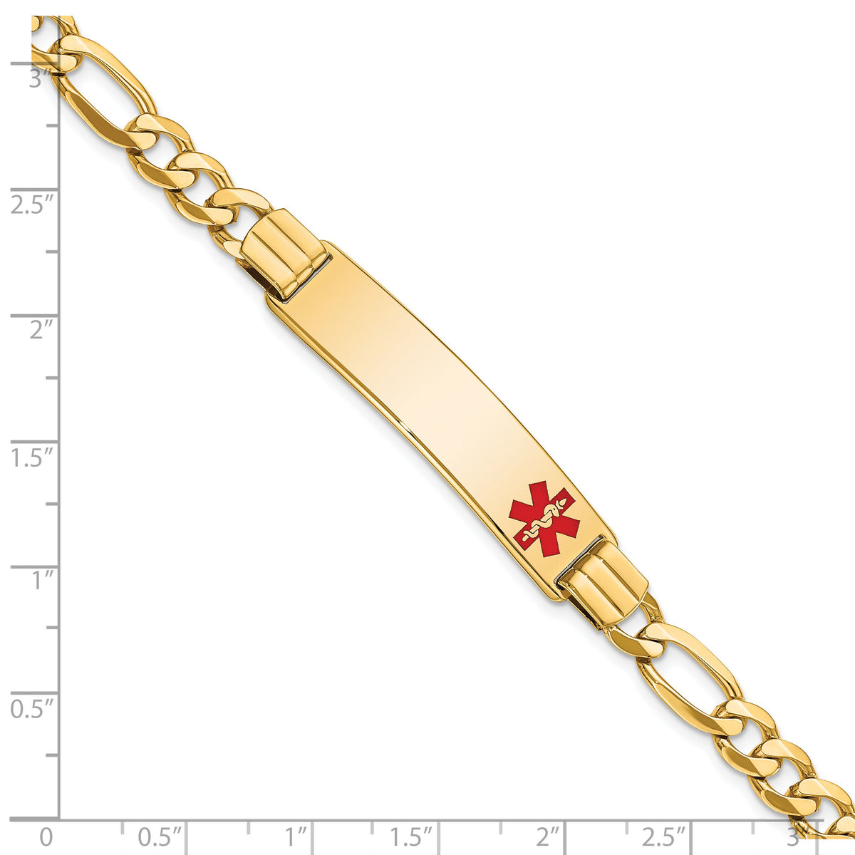 14K Medical Red Enamel Flat Figaro Link ID Bracelet-XM580FR-8