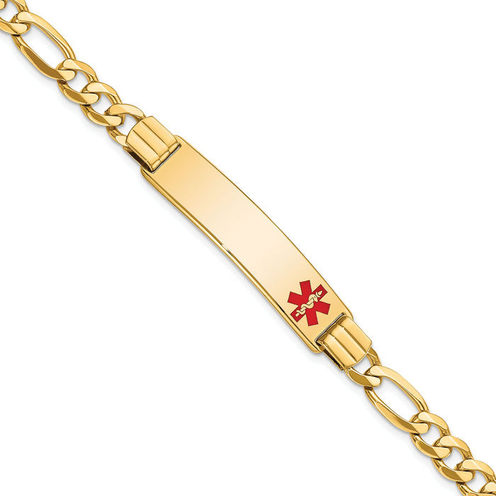 14K Medical Red Enamel Flat Figaro Link ID Bracelet-XM580FR-8