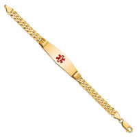 14K Medical Soft Diamond Shape Red Enamel Curb Link ID Bracelet-XM581CC-7
