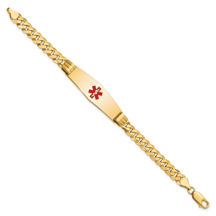 14K Medical Soft Diamond Shape Red Enamel Curb Link ID Bracelet-XM581CC-7