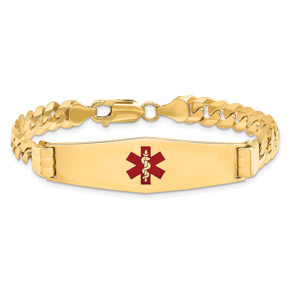 14K Medical Soft Diamond Shape Red Enamel Curb Link ID Bracelet-XM581CC-8