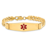 14K Medical Soft Diamond Shape Red Enamel Curb Link ID Bracelet-XM581CC-8