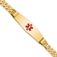 14K Medical Soft Diamond Shape Red Enamel Curb Link ID Bracelet-XM581CC-8