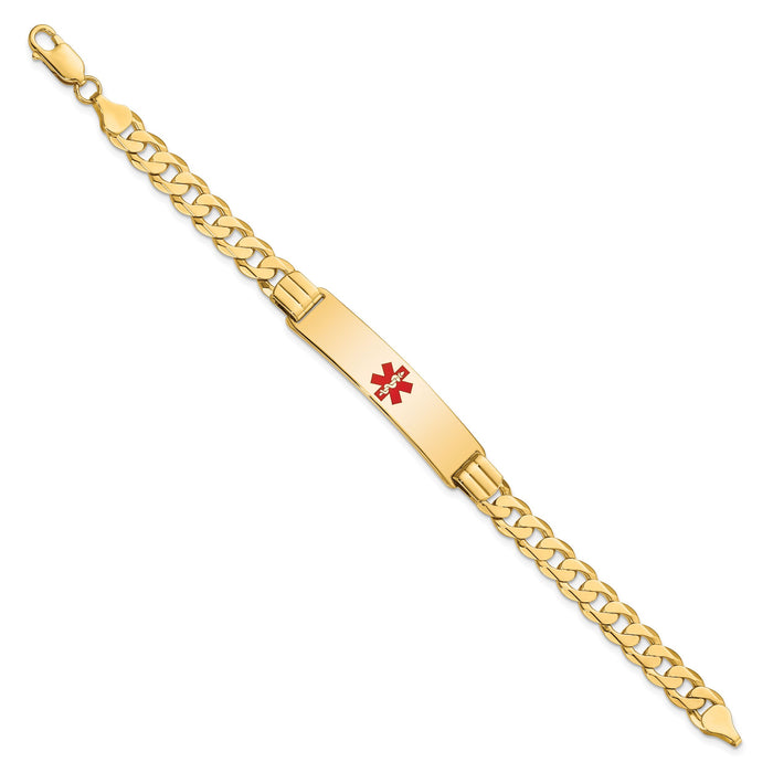 14K Medical Red Enamel Curb Link ID Bracelet-XM581CR-8
