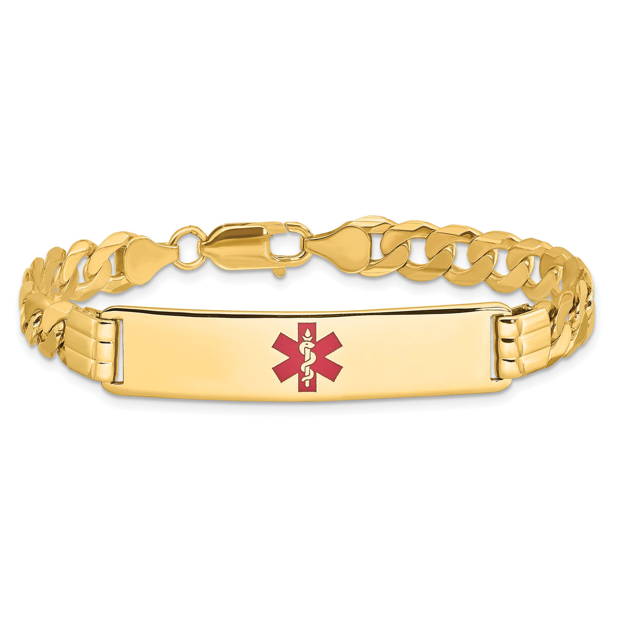 14K Medical Red Enamel Curb Link ID Bracelet-XM581CR-8