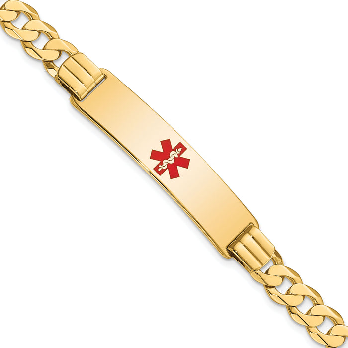 14K Medical Red Enamel Curb Link ID Bracelet-XM581CR-8