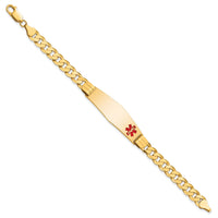 14K Medical Soft Diamond Shape Red Enamel Curb Link ID Bracelet-XM581FC-8