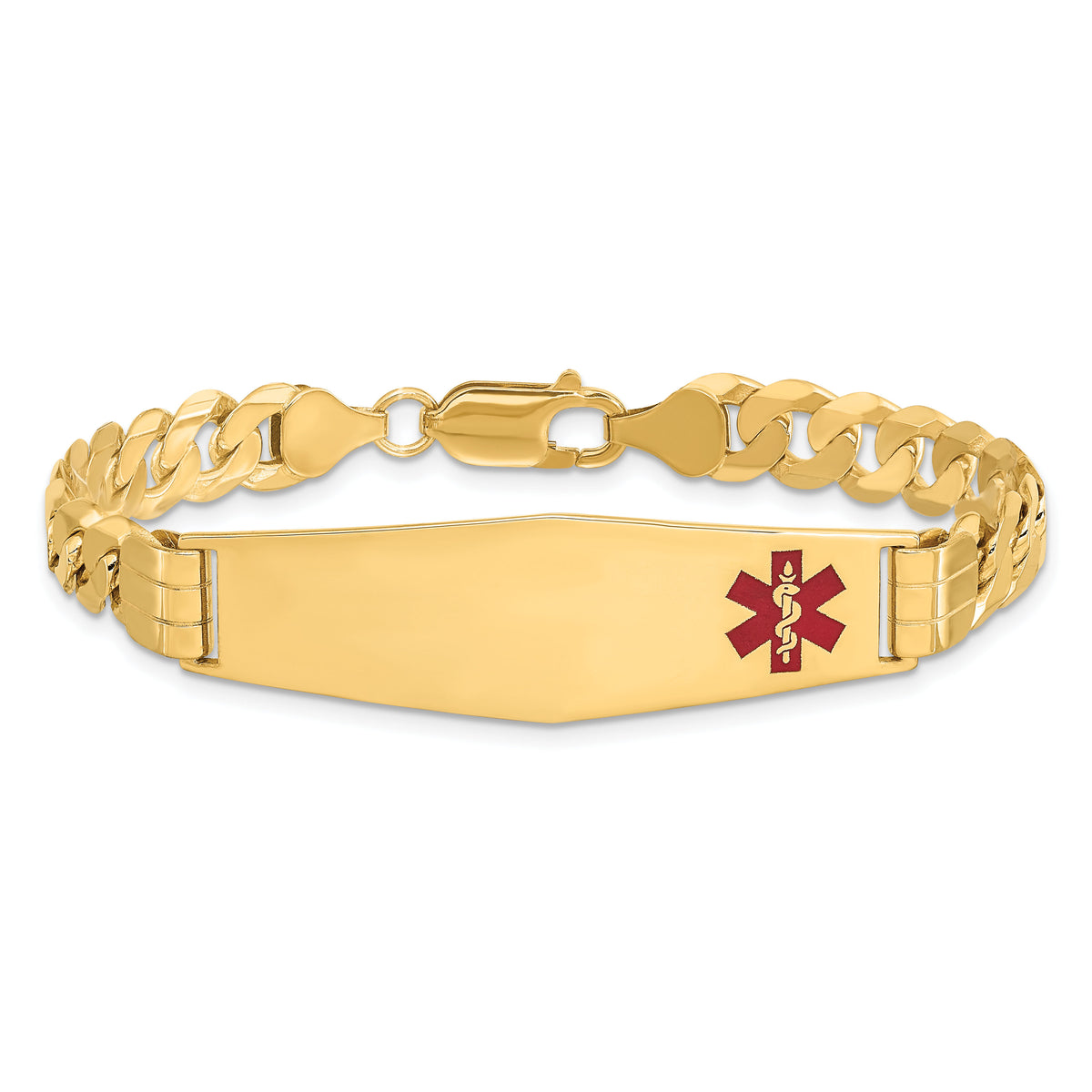 14K Medical Soft Diamond Shape Red Enamel Curb Link ID Bracelet-XM581FC-7
