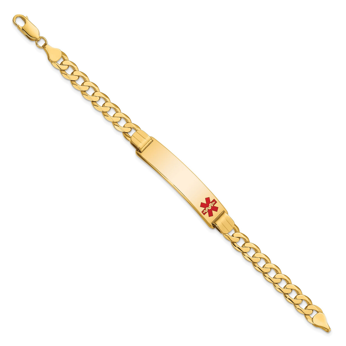 14K Medical Red Enamel Curb Link ID Bracelet-XM581FR-7