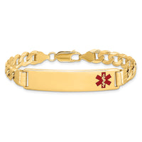 14K Medical Red Enamel Curb Link ID Bracelet-XM581FR-7