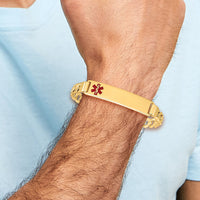 14K Medical Red Enamel Curb Link ID Bracelet-XM581FR-7
