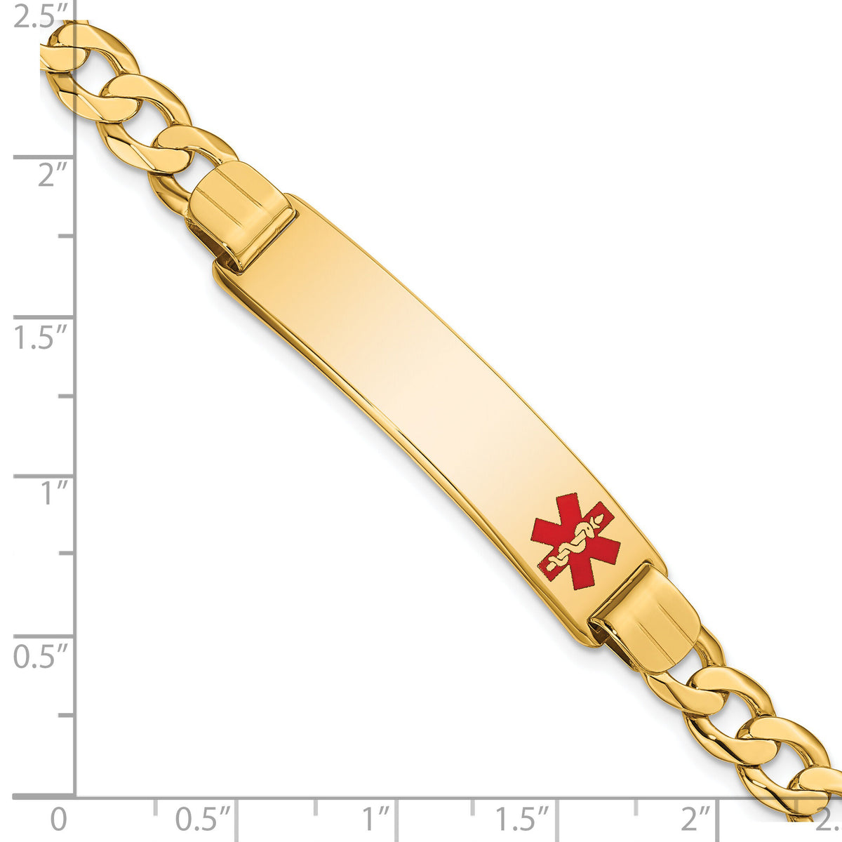 14K Medical Red Enamel Curb Link ID Bracelet-XM581FR-7