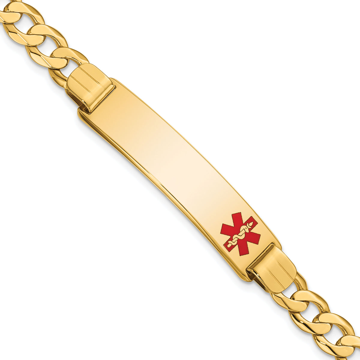 14K Medical Red Enamel Curb Link ID Bracelet-XM581FR-7