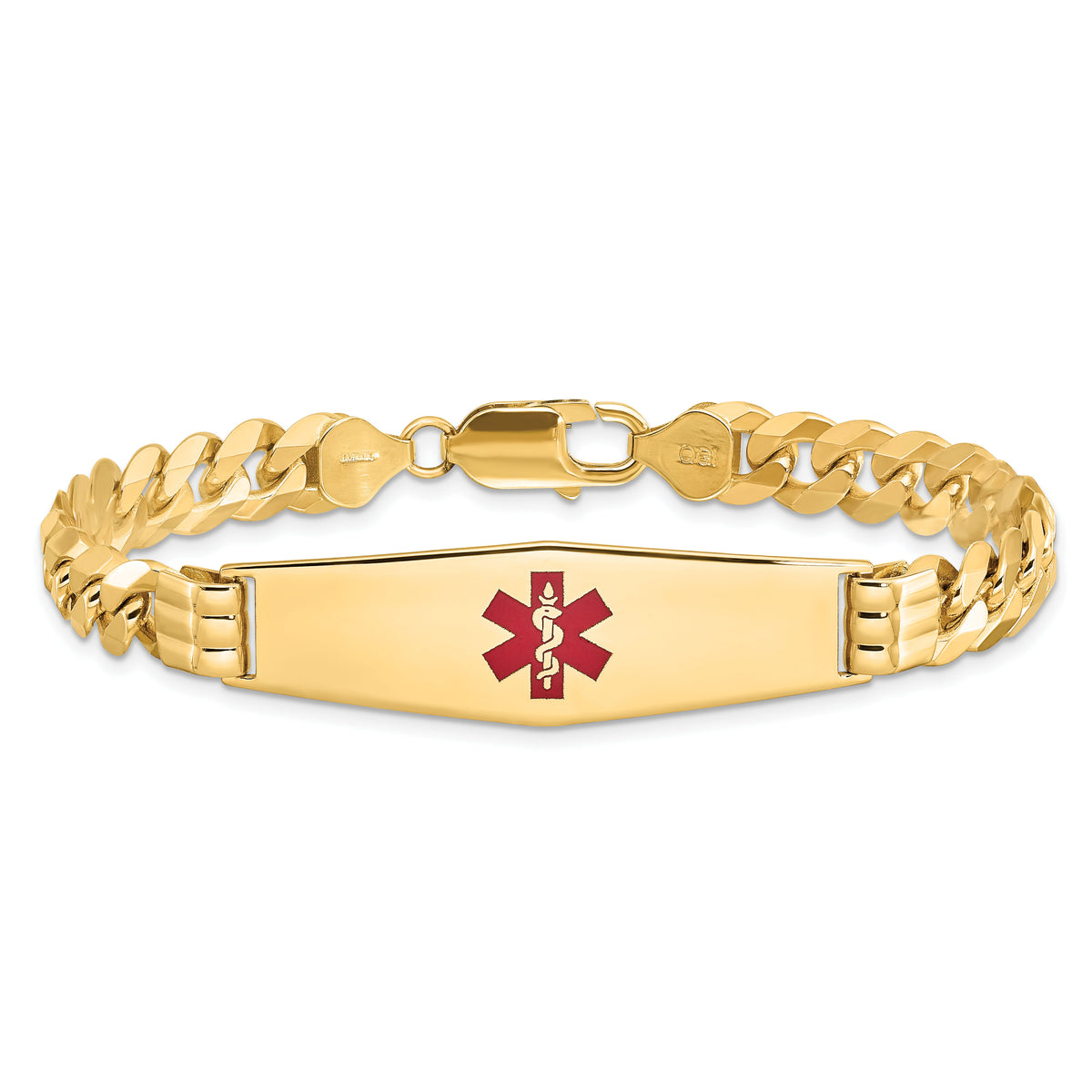 14K Medical Soft Diamond Shape Red Enamel Flat Curb Link ID Bracelet-XM582CC-8