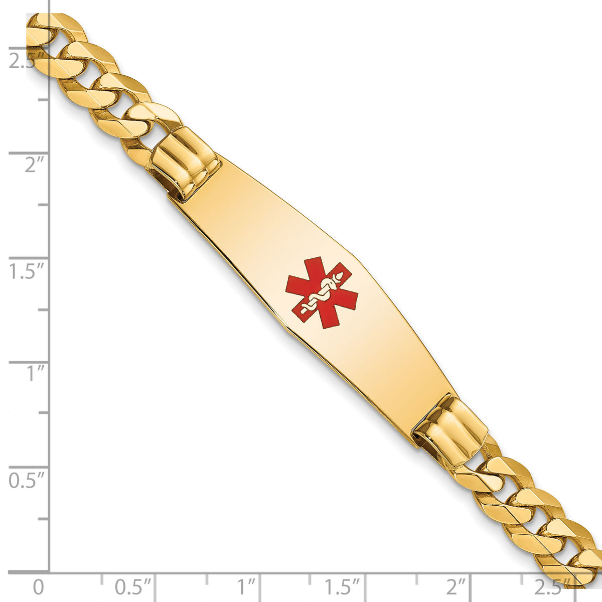 14K Medical Soft Diamond Shape Red Enamel Flat Curb Link ID Bracelet-XM582CC-8