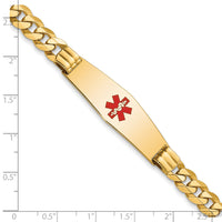 14K Medical Soft Diamond Shape Red Enamel Flat Curb Link ID Bracelet-XM582CC-8