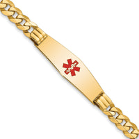 14K Medical Soft Diamond Shape Red Enamel Flat Curb Link ID Bracelet-XM582CC-8