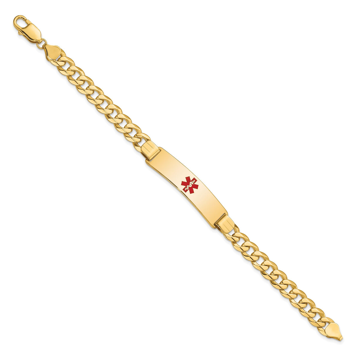 14K Medical Red Enamel Flat Curb Link ID Bracelet-XM582CR-8