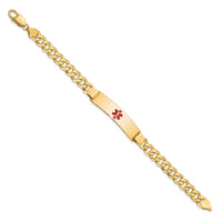 14K Medical Red Enamel Flat Curb Link ID Bracelet-XM582CR-8
