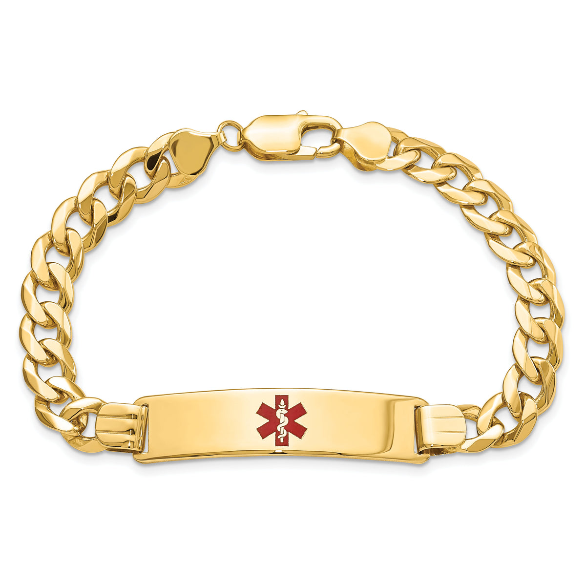 14K Medical Red Enamel Flat Curb Link ID Bracelet-XM582CR-8