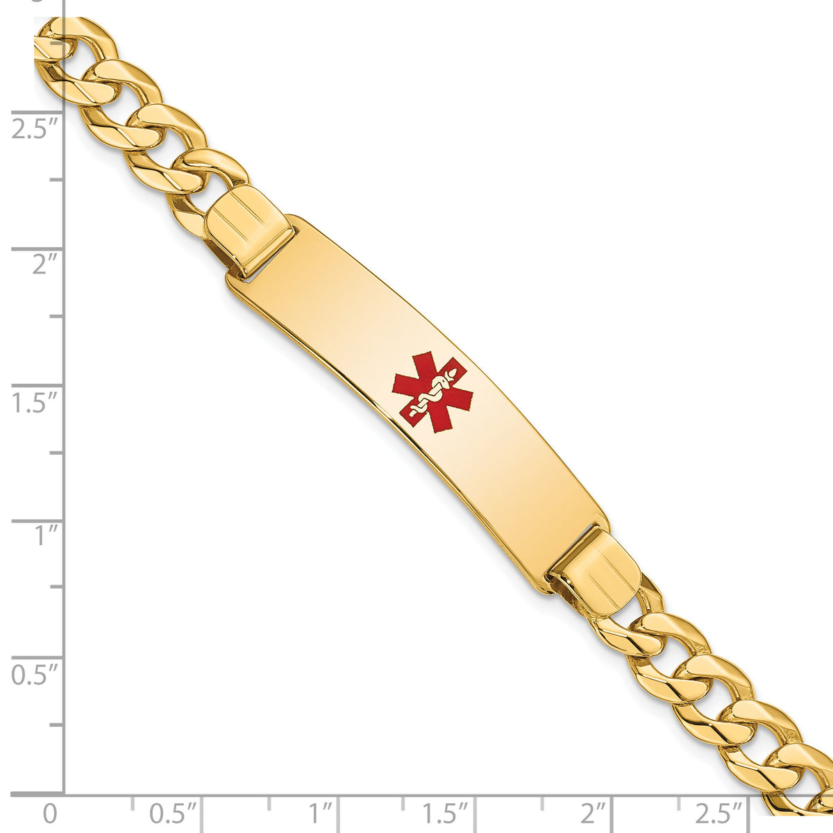14K Medical Red Enamel Flat Curb Link ID Bracelet-XM582CR-8