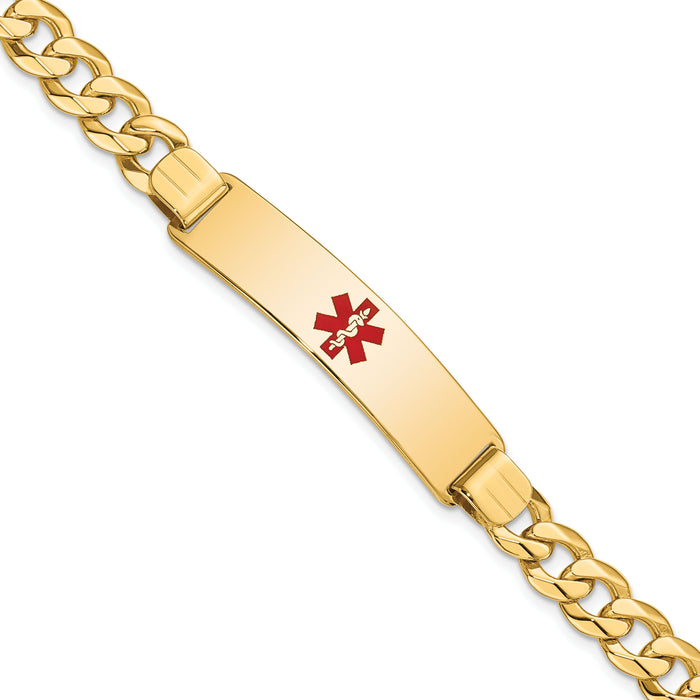 14K Medical Red Enamel Flat Curb Link ID Bracelet-XM582CR-8