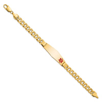 14K Medical Soft Diamond Shape Red Enamel Flat Curb Link ID Bracelet-XM582FC-8