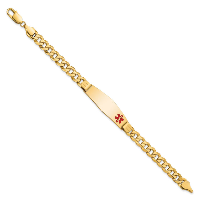 14K Medical Soft Diamond Shape Red Enamel Flat Curb Link ID Bracelet-XM582FC-8