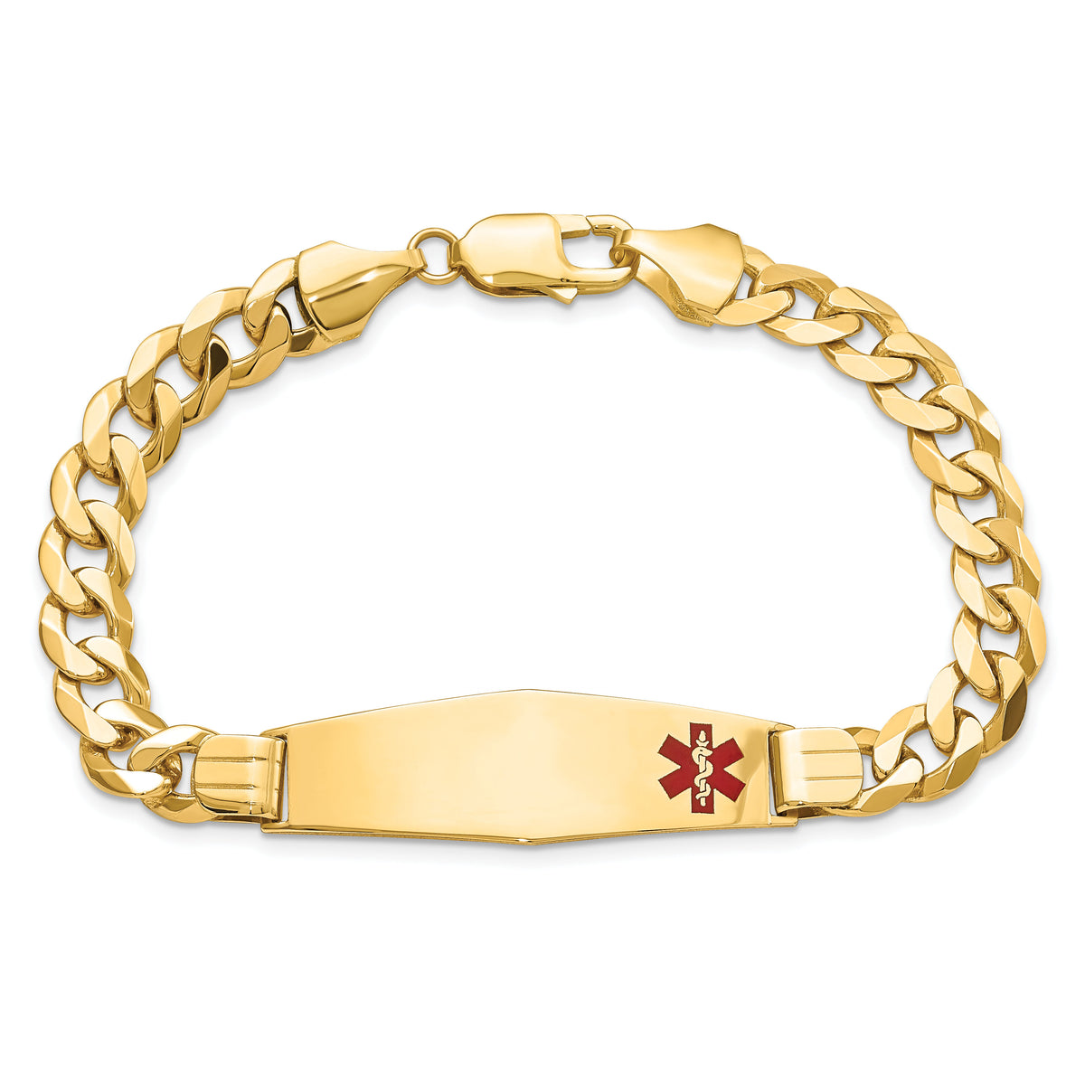 14K Medical Soft Diamond Shape Red Enamel Flat Curb Link ID Bracelet-XM582FC-8
