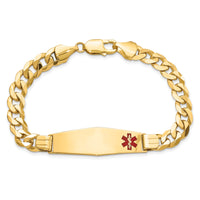 14K Medical Soft Diamond Shape Red Enamel Flat Curb Link ID Bracelet-XM582FC-8
