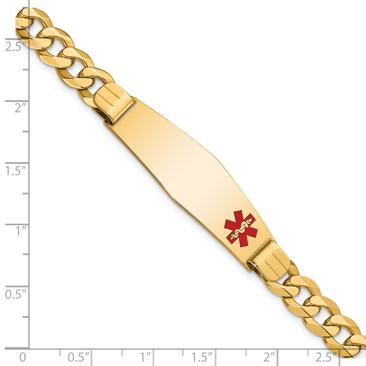 14K Medical Soft Diamond Shape Red Enamel Flat Curb Link ID Bracelet-XM582FC-8
