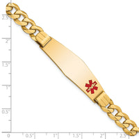 14K Medical Soft Diamond Shape Red Enamel Flat Curb Link ID Bracelet-XM582FC-8