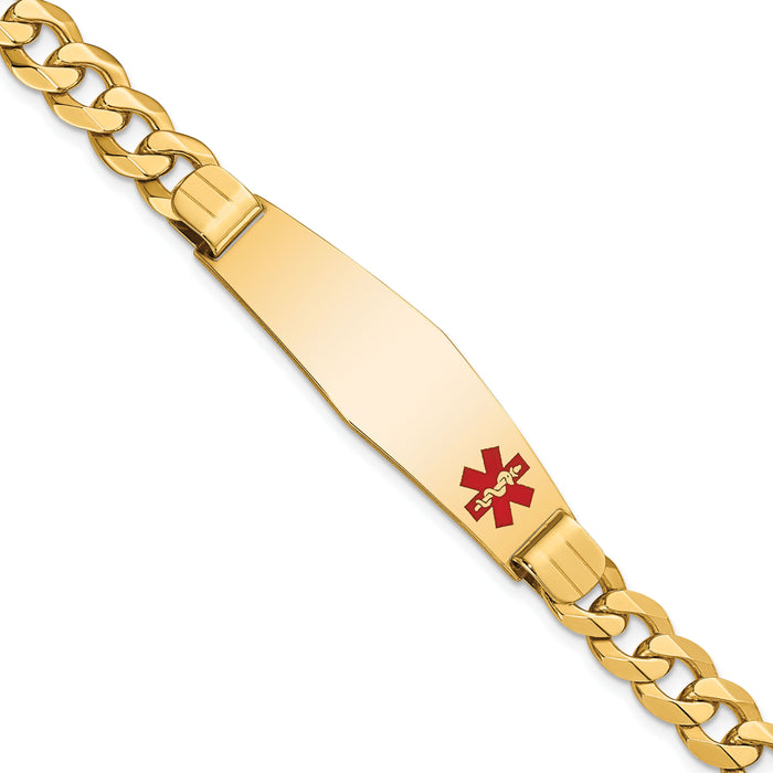 14K Medical Soft Diamond Shape Red Enamel Flat Curb Link ID Bracelet-XM582FC-8