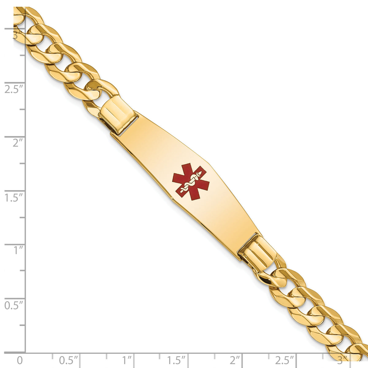14K Medical Soft Diamond Shape Red Enamel Curb ID Bracelet-XM583CC-8