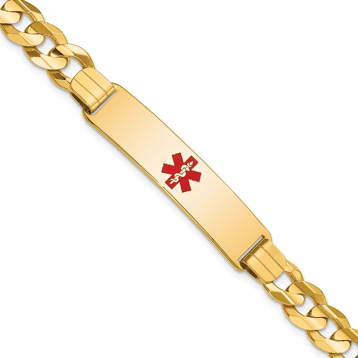 14K Medical Red Enamel Curb ID Bracelet-XM583CR-8