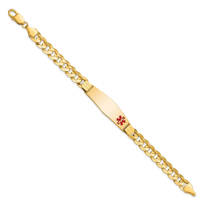 14K Medical Soft Diamond Shape Red Enamel Curb ID Bracelet-XM583FC-8