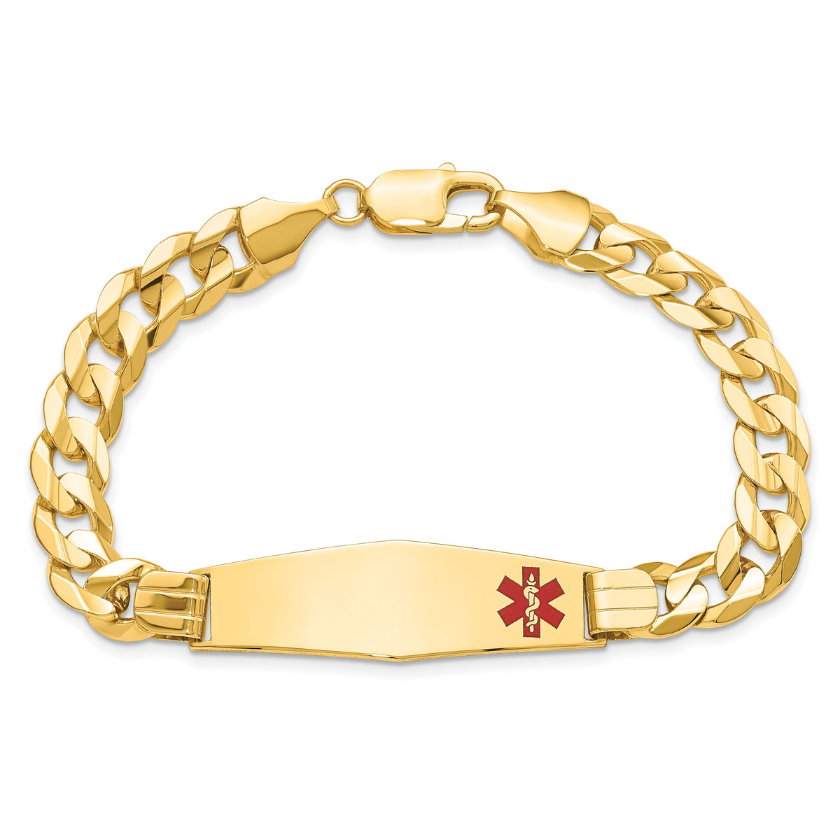 14K Medical Soft Diamond Shape Red Enamel Curb ID Bracelet-XM583FC-8
